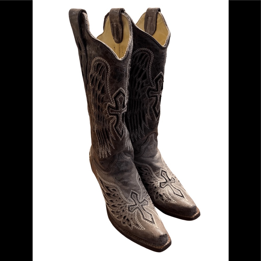 Corral Ladies Brown/Black Wing and Cross Sequence Boots A1241 Size 8M
